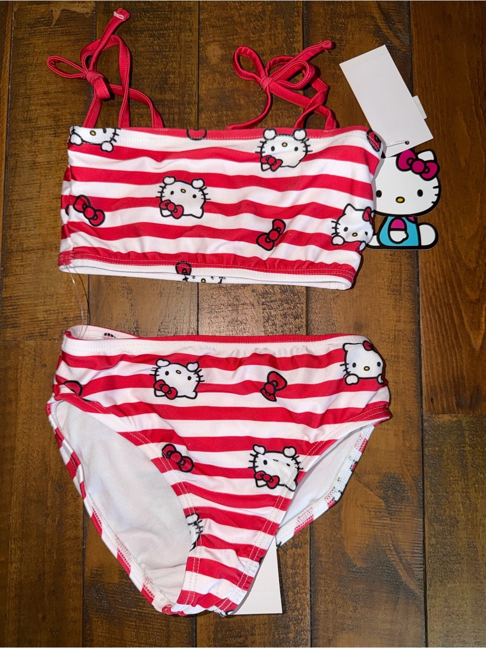 Hello Kitty Pink & White Striped Two-Piece Swim Set size XS 4/5